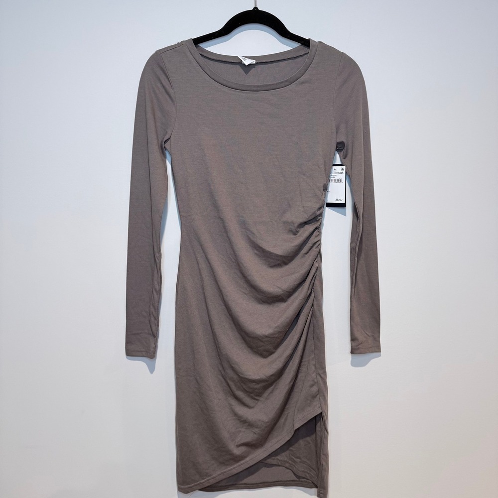 MELROSE & MARKET Brown Ruched Side Long Sleeve Mini Dress Size S‎ NEW
